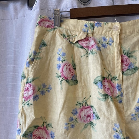 Lauren Ralph Lauren Size 16 100% Linen Shorts Yellow Floral Logo - Picture 2 of 11